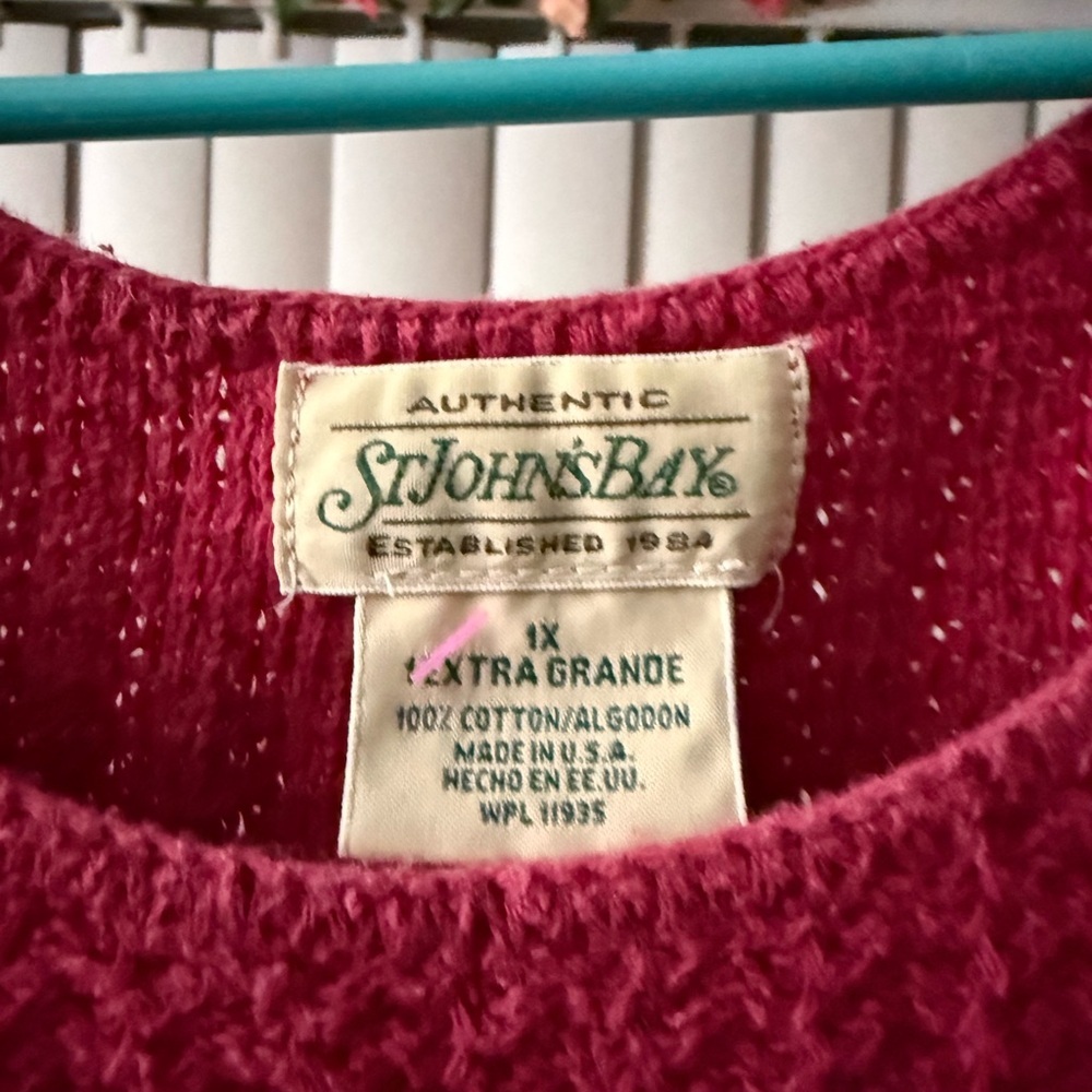 VTG St John’s Bay Sleeveless Sweater Pink Raspberry Made In USA Size 1XL Cotton - Picture 2 of 4